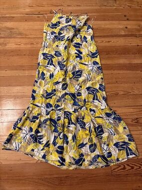 New J. Mclaughlin Rory Maxi Dress Silk Blend Size Small Ruffle Tropical Print